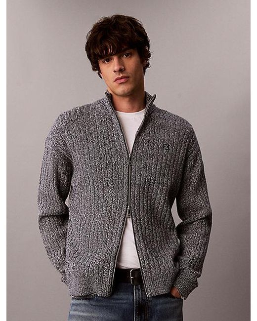 Calvin Klein Multicolor Jeans Heathered Cotton Zip Cardigan for men