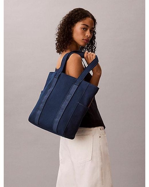 Calvin Klein Blue Canvas Jacquard Logo Tote Bag