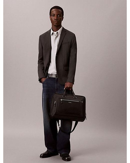 Calvin Klein Black Raised Logo Slim Commuter Bag for men