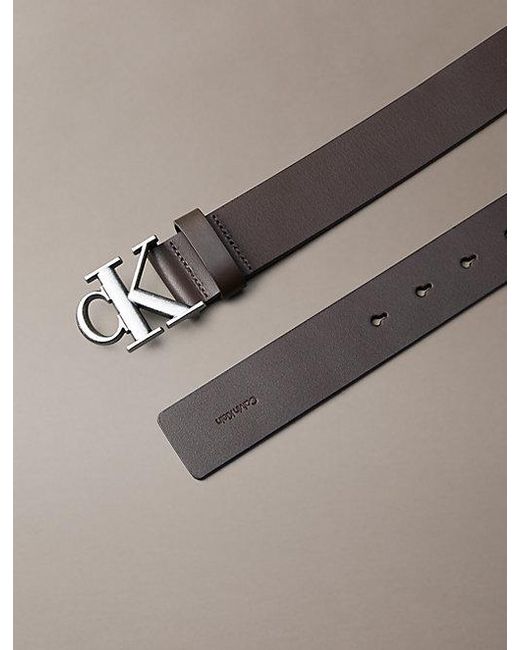 Calvin Klein Brown Leather Monogram Logo Belt for men