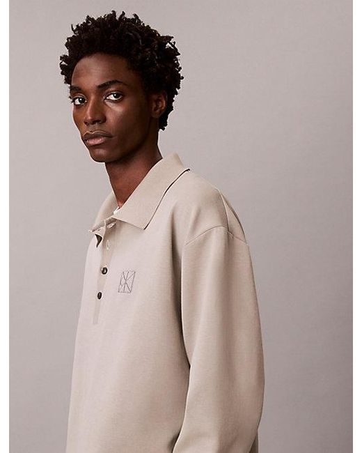 Calvin Klein Brown Long Sleeve Logo Emblem Polo Shirt for men