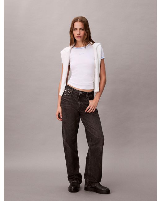 T-Shirt Da Neonato Con Logo Grafico A Coste Con Bordi A Contrasto di Calvin Klein in White