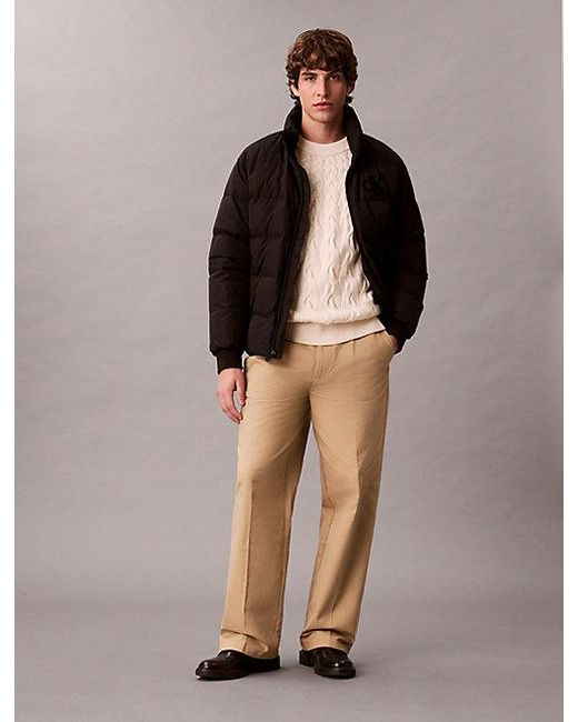 Calvin Klein Brown Lambswool Blend Cable Knit Crewneck Jumper for men