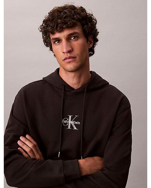 Calvin Klein Blue Jeans Cotton Terry Monogram Hoodie for men