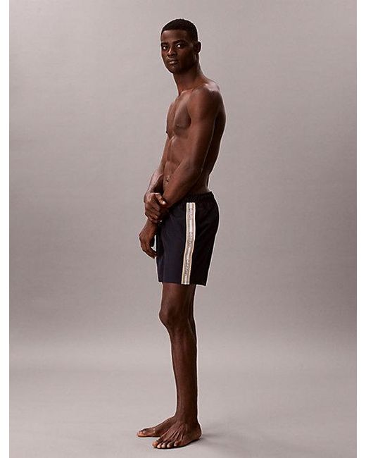 Calvin Klein Brown Medium Drawstring Swim Shorts Ck Icon for men