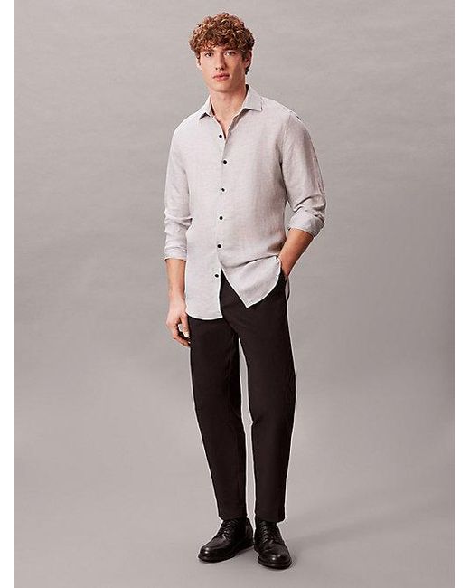 Calvin Klein Natural Slim Striped Linen Blend Shirt for men