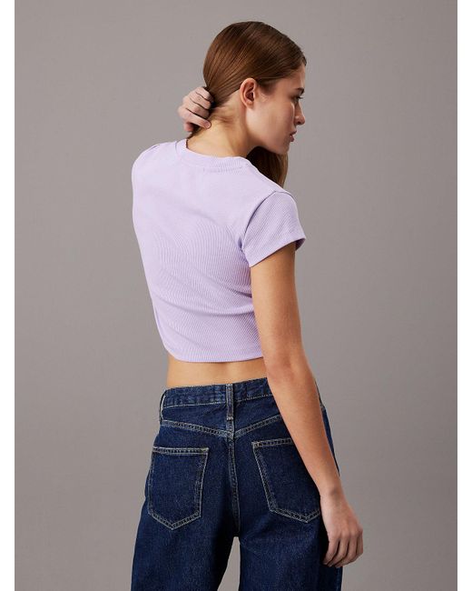 Calvin Klein Purple Slim Ribbed Cotton T-shirt