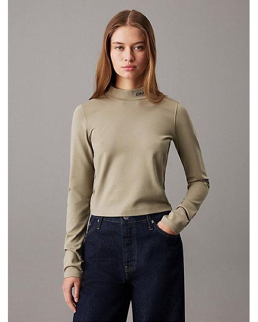 Calvin Klein Milano Jersey Top Met Lange Mouwen in het Natural