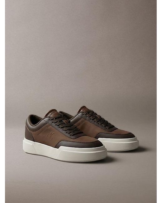 Calvin Klein Brown Leather Durable Traction Chunky Trainers for men