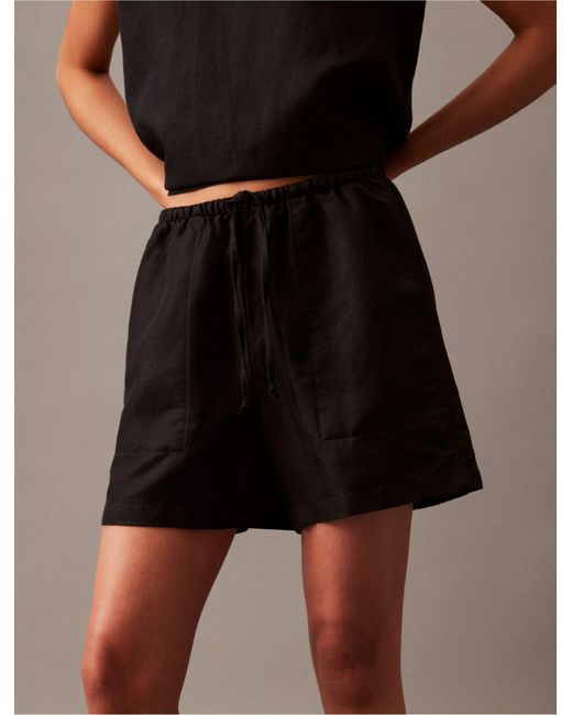 Calvin Klein Black Casual Linen Blend Pull-on Shorts