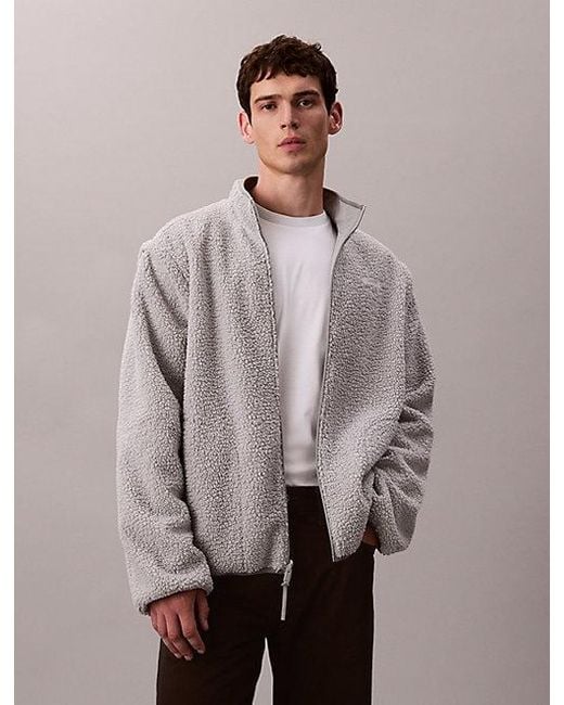 Calvin Klein Gray Sport Reversible Sherpa Fleece Zip Up Jacket for men