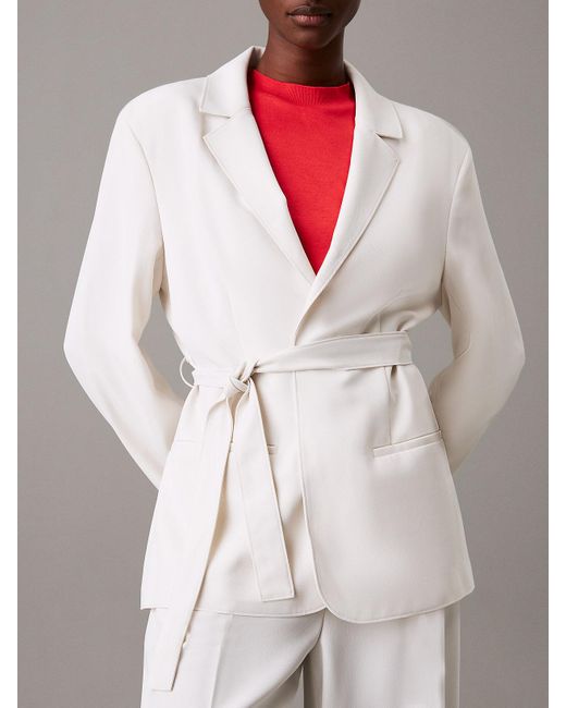 Calvin Klein Red Travel Twill Belted Blazer