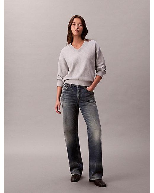 Calvin Klein Gray Jeans Relaxed Woven Monologo French Terry Sweatshirt