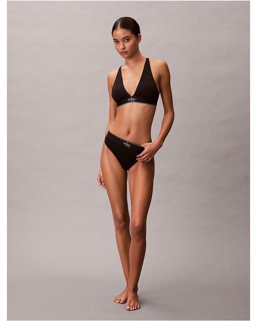 Calvin Klein Black Graphic Monogram Microfiber Stretch Lightly Lined Triangle Bralette