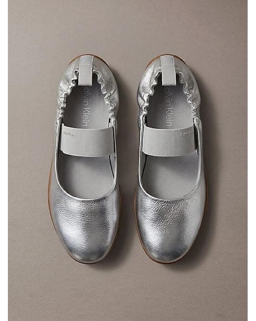 Calvin Klein Gray Metallic Leather Hybrid Ballet Trainers