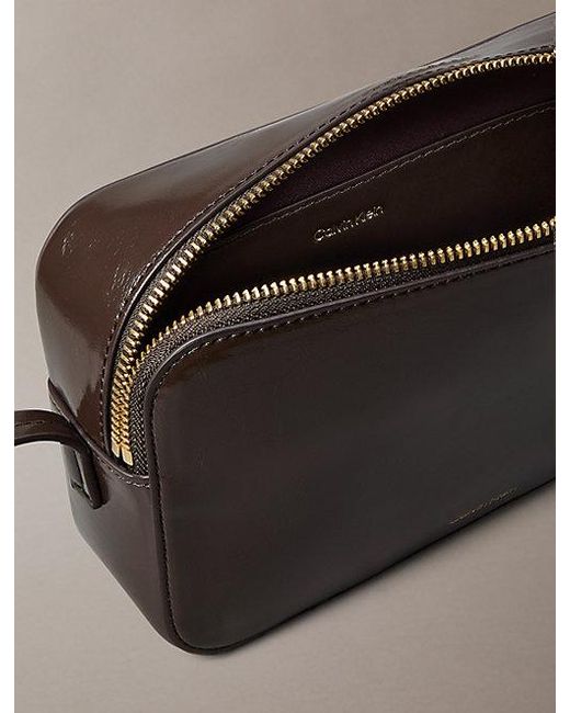 Calvin Klein Brown Glossy Foil Logo Crossbody Camera Bag