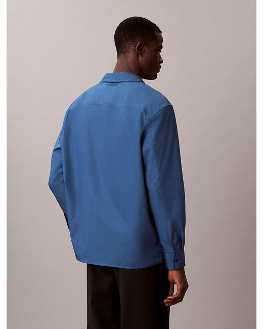 Calvin Klein Blue Relaxed Zip Up Poplin Overshirt for men