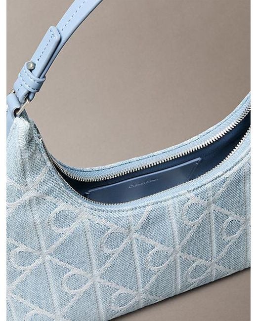 Calvin Klein Blue Denim Allover Emblem Logo Shoulder Bag