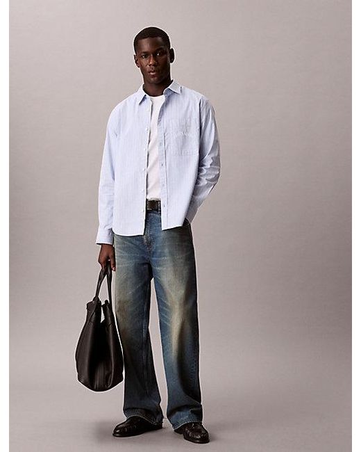 Calvin Klein Relaxed Gestreept Button-Down Overhemd in het Blue voor heren