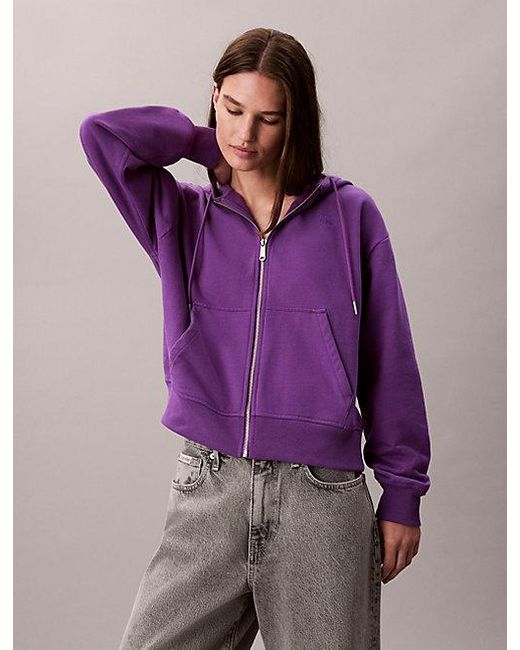 Calvin Klein Purple Jeans Cotton Terry Zip Up Hoodie