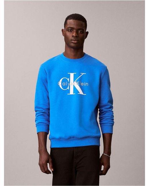 Calvin Klein Blue Calvin Klein Monologo Fleece Crewneck Sweatshirt for men