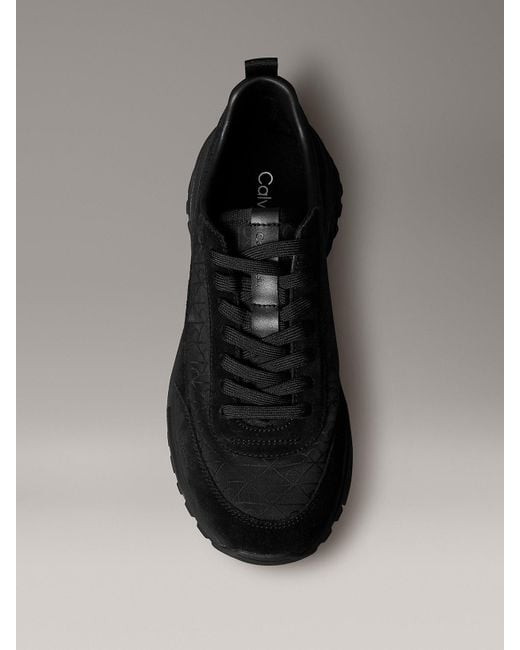 Calvin Klein Black Suede And Emblem Logo Nylon Trainers for men