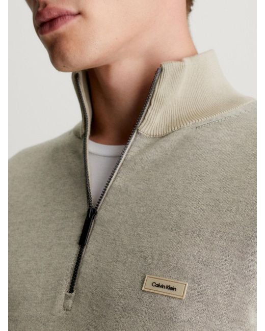 Pull à col zippé en soie et coton Calvin Klein pour homme en coloris Gray