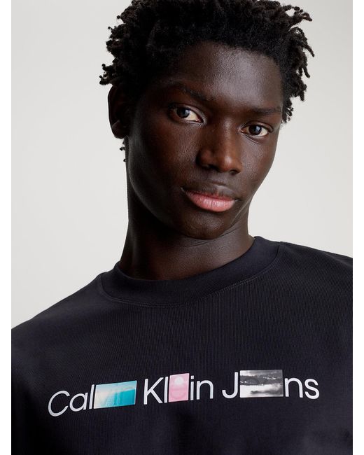 T-shirt avec logo et imprimé photo Calvin Klein pour homme en coloris Blue