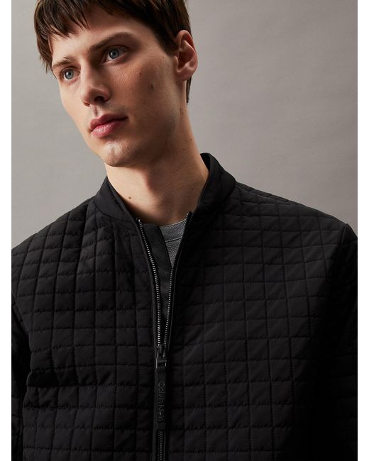 Calvin Klein Black Grid Quilted Bomber Jacket for men