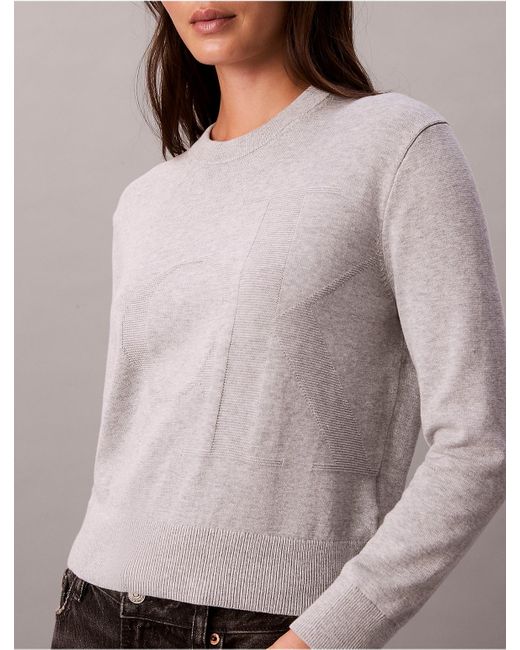 Calvin Klein Gray Calvin Klein Smooth Cotton Monogram Logo Sweater