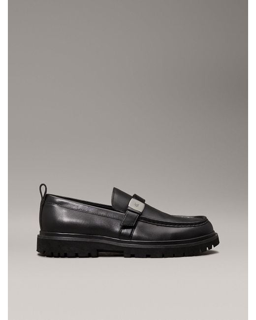 Calvin Klein Gray Leather Apron Toe Loafers for men