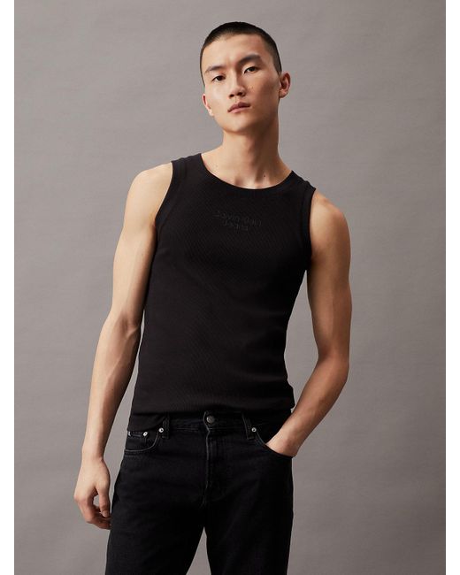 Débardeur slim côtelé Calvin Klein pour homme en coloris Black