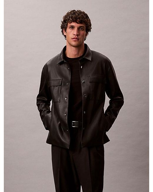 Calvin Klein Black Calvin Klein Faux Leather Relaxed Shirt Jacket for men