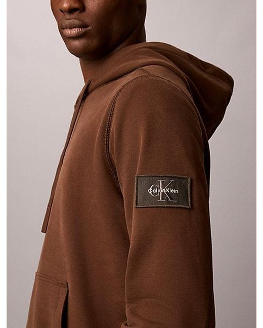 Calvin Klein Brown Jeans Cotton Terry Badge Hoodie for men