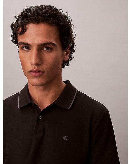 Calvin Klein Black Cotton Piqué Polo Shirt for men