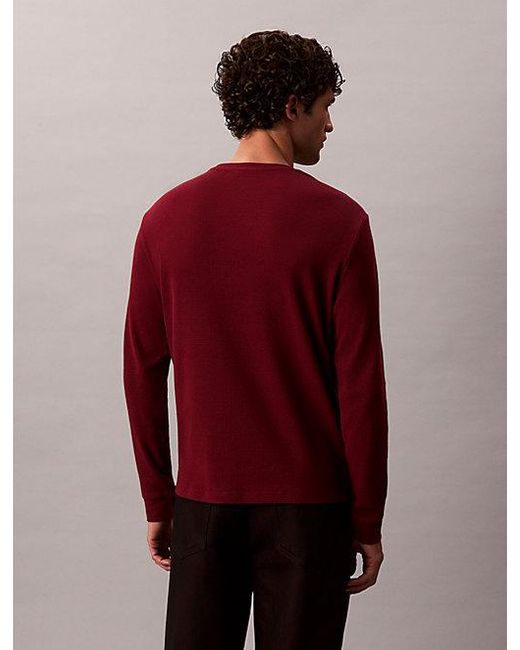 Calvin Klein Wafel-T-Shirt Met Lange Mouwen in het Red voor heren