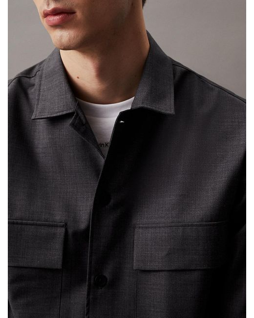 Calvin Klein Black Boxy Wool Melange Shirt for men