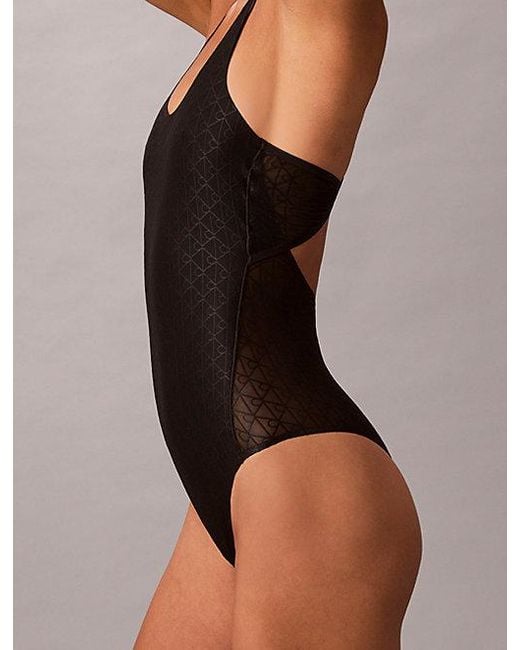 Calvin Klein Black Sport Monogram Logo Mesh Bodysuit
