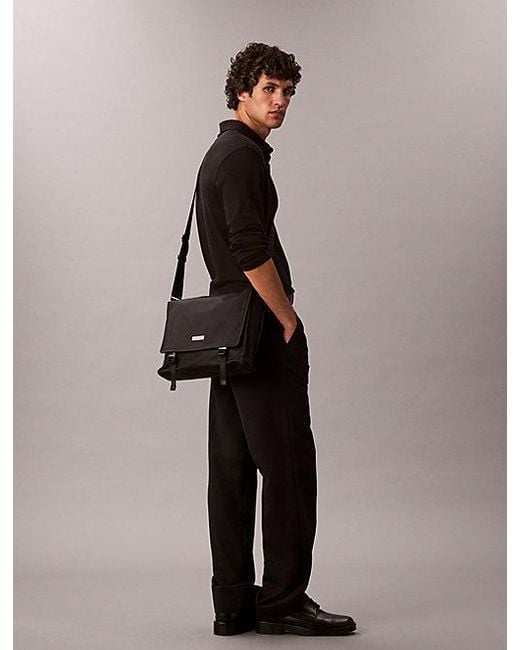 Calvin Klein Gray Matte Nylon Messenger Bag for men