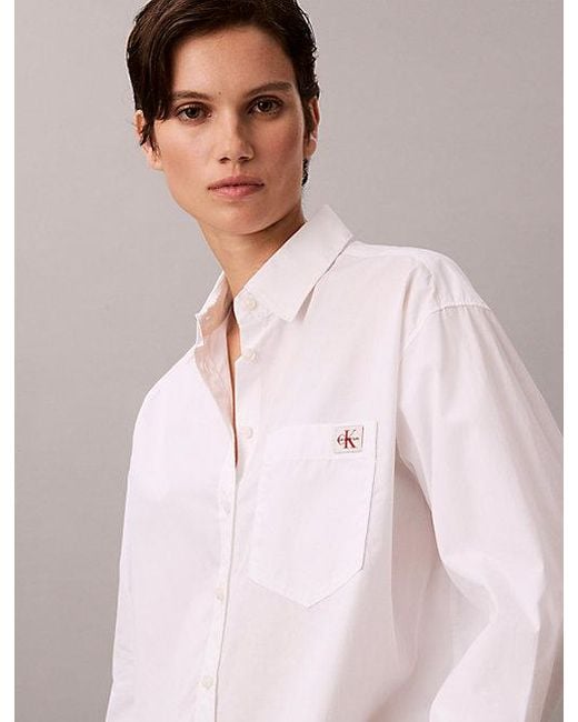 Calvin Klein White Jeans Woven Monologo Poplin Button Down Shirt