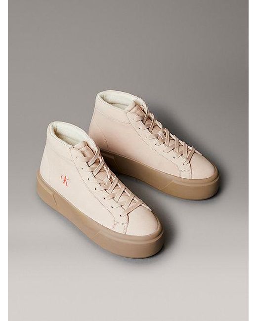 Calvin Klein Natural Leather Warm High-Top Platform Trainers