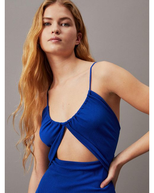 Calvin Klein Blue Tie Detail Cut Out Midi Dress