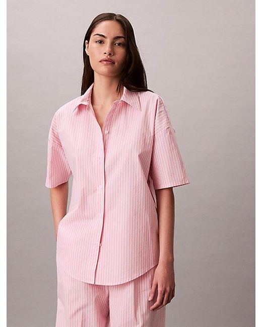 Calvin Klein Pink Cotton Poplin Pants Pyjama Set