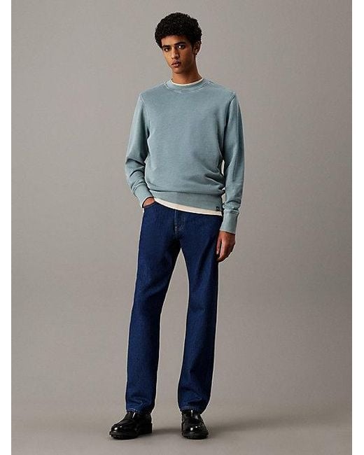 Calvin Klein Blue Jeans Washed Cotton Terry Sweatshirt for men