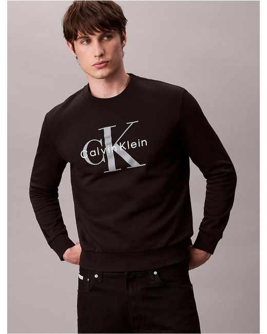 Calvin Klein Black Calvin Klein Monologo Fleece Crewneck Sweatshirt for men