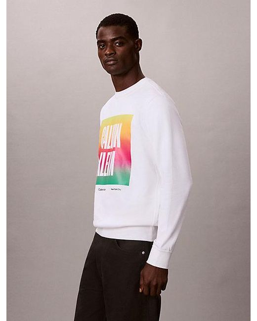 Calvin Klein White Jeans Relaxed Logo Sweatshirt Pride for men