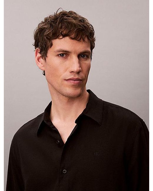 Calvin Klein Black Solid Linen Blend Classic Shirt for men