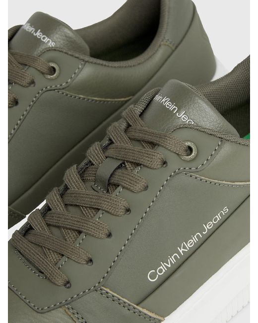 Calvin Klein Green Faux Leather Trainers for men