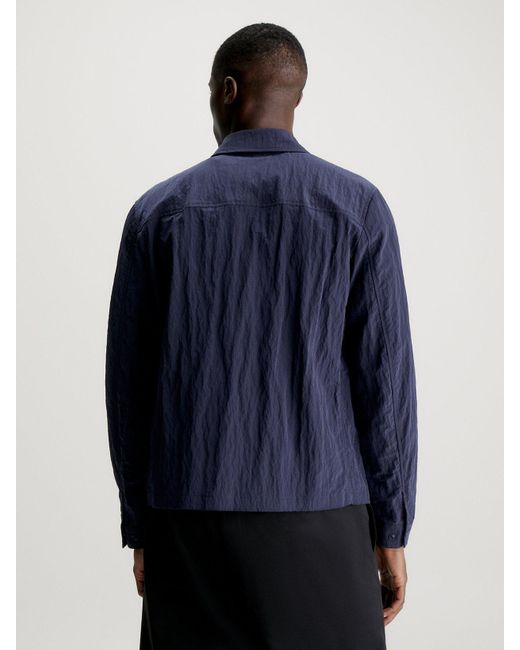 Calvin Klein Blue Crinkle Nylon Shirt Jacket for men