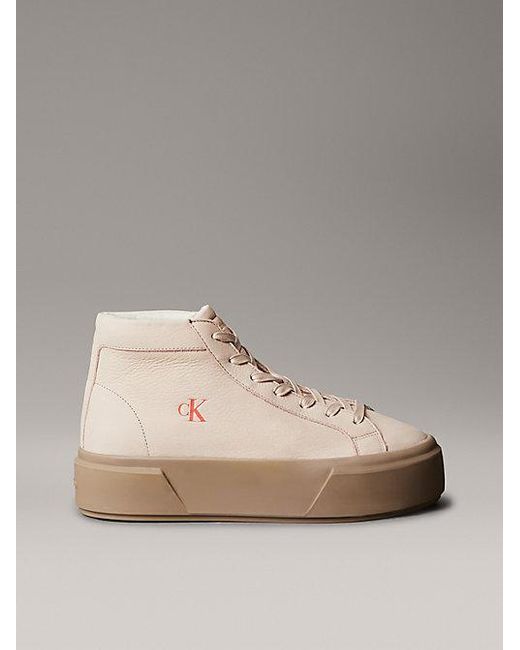 Calvin Klein Natural Leather Warm High-Top Platform Trainers